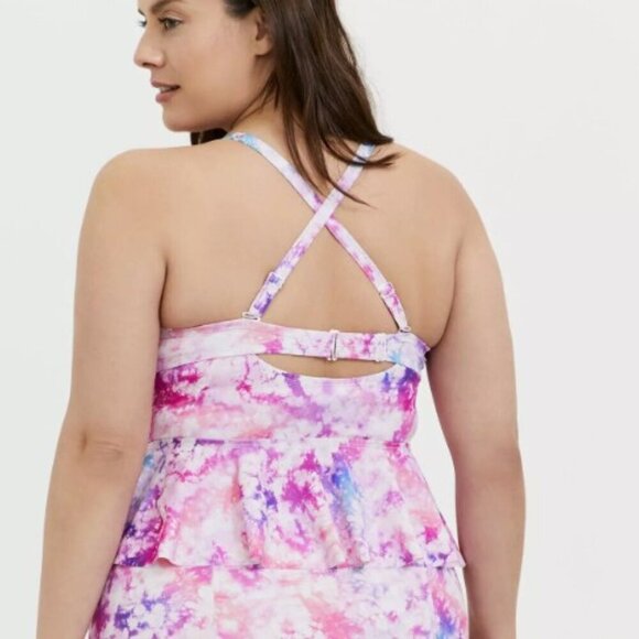 Torrid Underwire Tie-Front Peplum Midkini Top Pink Tie Dye Size 1 D/DD - Picture 2 of 11